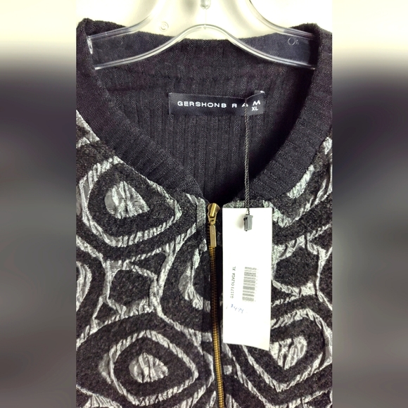 NWT Gershon Bram light wool blend coat art to wear abstract print textured black - Picture 2 of 11